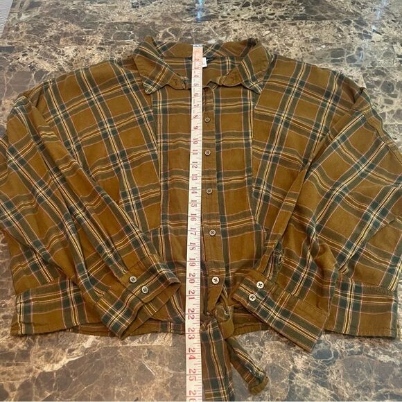 Women’s Long Sleeve Plaid Crop Top Sz XL Aged Bronze​​​ - Picture 4 of 11